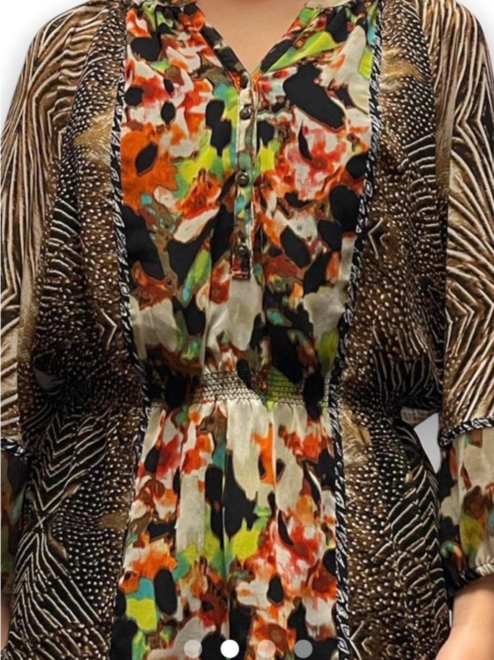 Calvin Klein Multicolor Mixed-Print Blouse - Brown, Orange, Green, Black - Picture 2 of 8